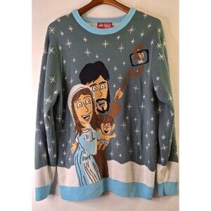 Jesus Joseph Mary Selfie Stick Family Picture UGLY CHRISTMAS SWEATER Sz XL Adult